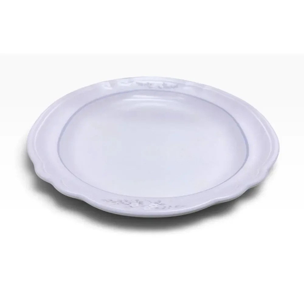 Pfaltzgraff Heirloom Oval Scalloped Rim Muted Gray White Floral Serving Platter